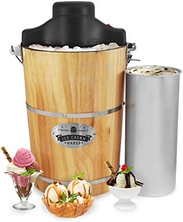 Elite Gourmet Old Fashioned 6 Quart Vintage Wood Bucket Electric Ice Cream Maker