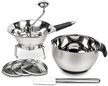 Food Mill Stainless Steel with 3 Grinding Discs, Milling Handle & Stainless