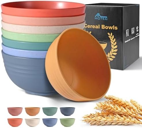 HOTEC Unbreakable Wheat Straw Cereal Bowls - Microwave & Dishwasher Safe Soup