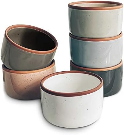 Mora Ceramic Ramekins - 8oz, Set of 6 - Small Oven Safe Baking Dishes/Cups