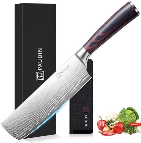 PAUDIN Nakiri Knife - 7" Razor Sharp Meat Cleaver and Vegetable Kitchen Knife