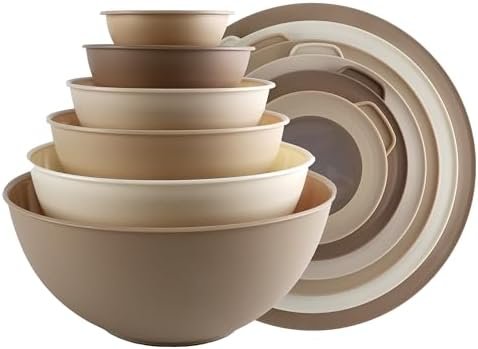 COOK WITH COLOR Mixing Bowls with TPR Lids - 12 Piece Plastic Nesting Bowls Set