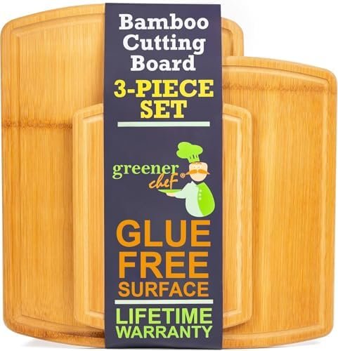 Greener Chef No Glue Bamboo Cutting Board Set of 3 with Lifetime Replacements