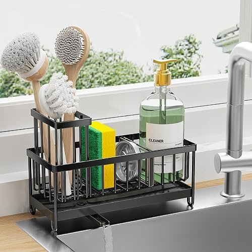 Cisily Sponge Holder for Kitchen Sink, Sink Caddy with High Brush Holder