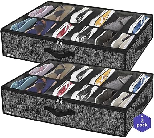Onlyeasy Sturdy Under Bed Shoe Storage Organizer, Set of 2, Fit 12 to 24 Pairs