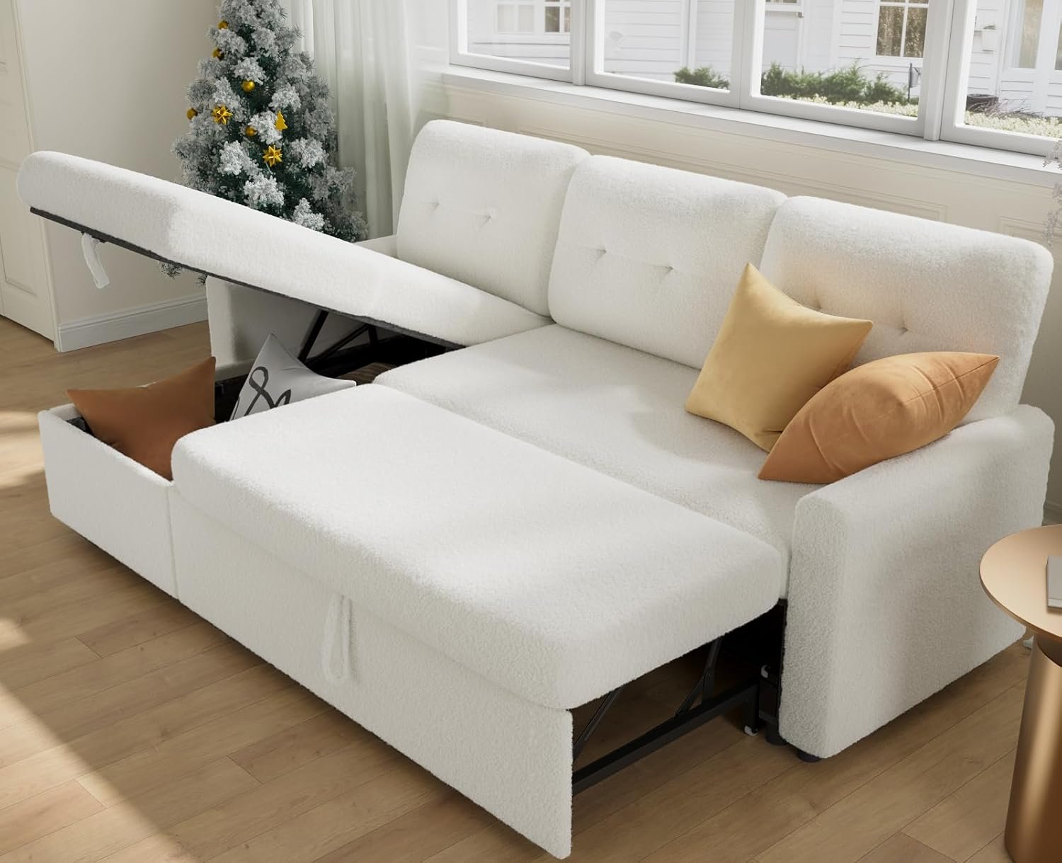 IULULU Sleeper Sofa, L Shaped Boucle Sectional Couch