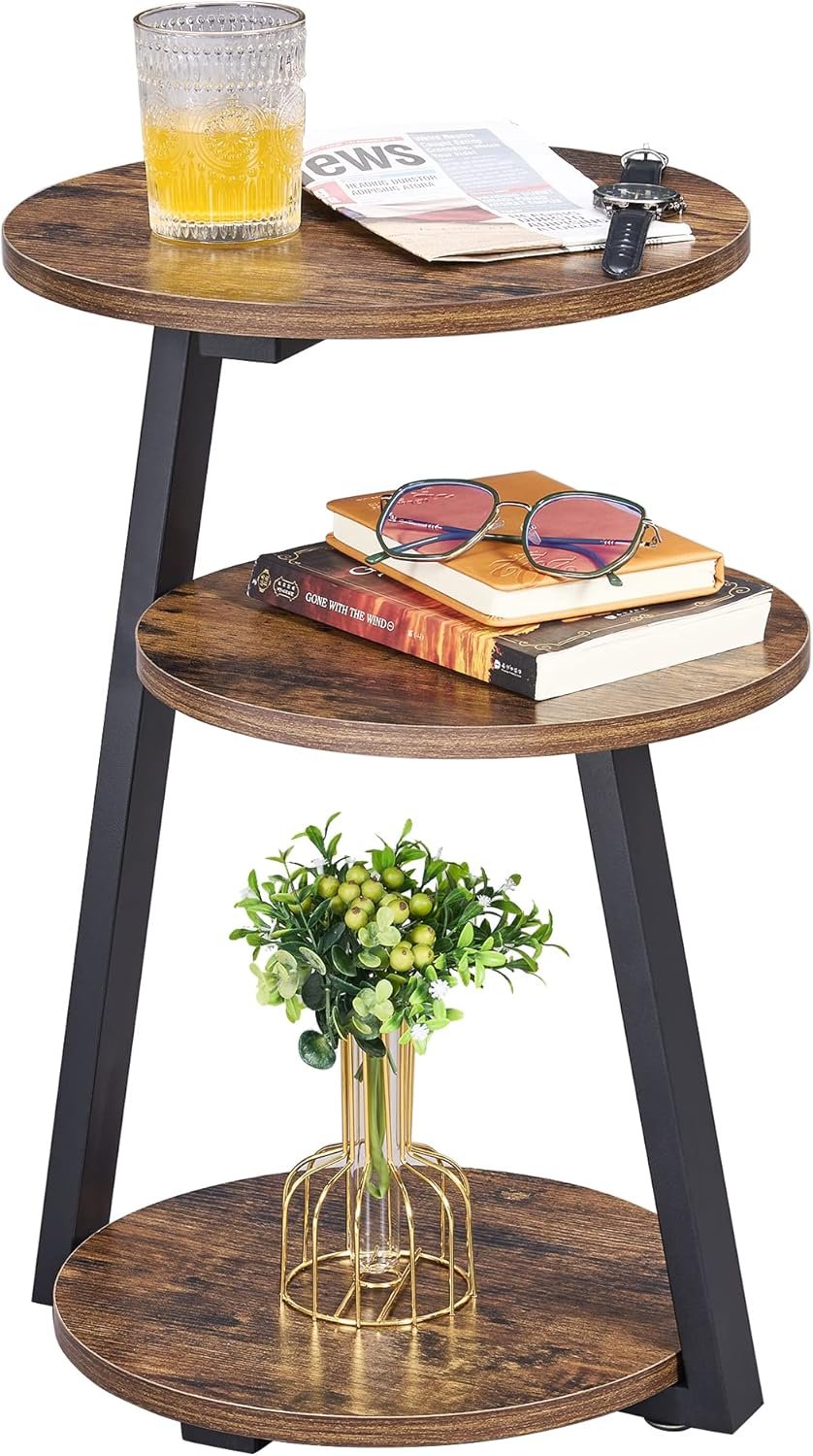 BEWISHOME Round End Table Side Table with Metal Frame