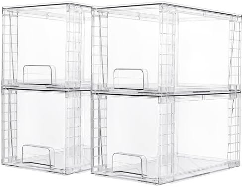 Vtopmart 4 Pack Large Stackable Storage Drawers,Easily Assemble Acrylic Bathroom