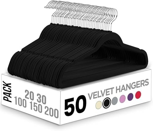 Utopia Home Velvet Hangers 50 Pack - Non-Slip Clothes Hanger Black