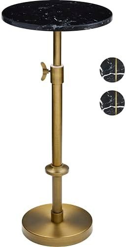 Adjustable-Height Marble Drink Table - 10x10x22-30, Black Marble & Antique