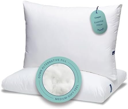 31V5255dqzL._AC_.jpg Casper Essential Pillow for Sleeping, Standard, White, Two Pack - Image 1