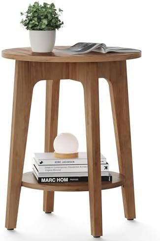 417phOSA0QL._AC_.jpg VASAGLE MAEZO Collection - Side Table, 2-Tier Small Round End Table, Nightstand - Image 1