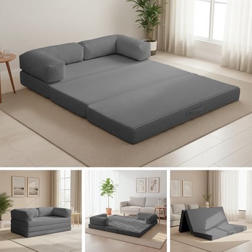 Convertible Sofa Bed Queen,5-in-1 Folding Boneless Couch Corduroy Futon Sofa Bed