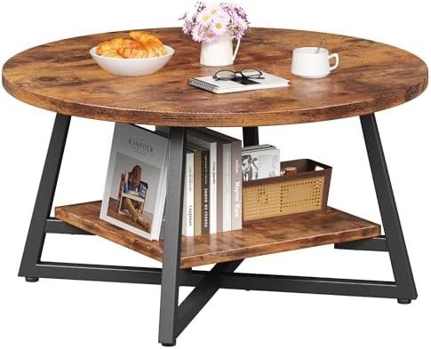 41UCuNSLD7L._AC_.jpg Round Coffee Table, Small Circle Coffee Table with Storage, Modern Wood Round - Image 1