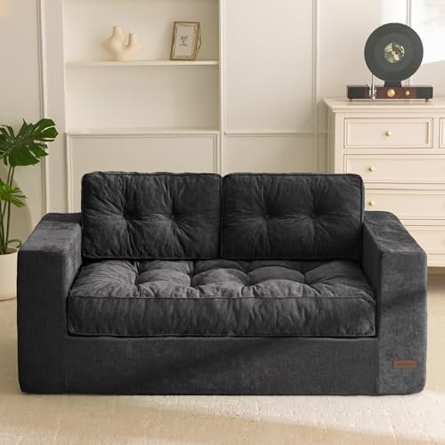 MAXYOYO Boneless Sofa Couch, Loveseat Sofa for Small Space, Tufted 2-Seater