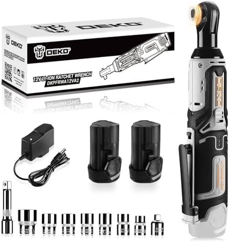 DEKOPRO Cordless Ratchet Wrench Set 3/8" Cordless Electric Ratchet Drive, 12V