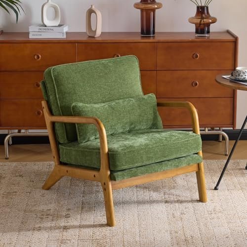 Karl home Mid Century Modern Accent Chair with Lumbar Pillow & Oak Arms
