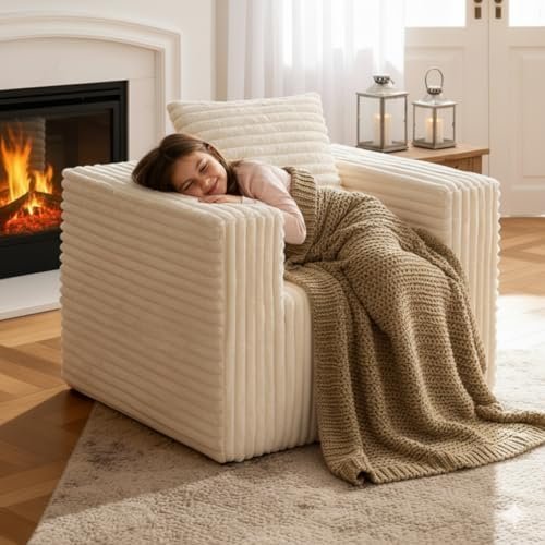 Single Cloud Sofa, Giant Bean Bag Chair with High Backrest & Wider Armrest