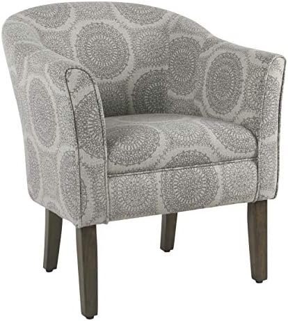 HomePop Barrel Shaped Accent Chair, Grey Medallion
