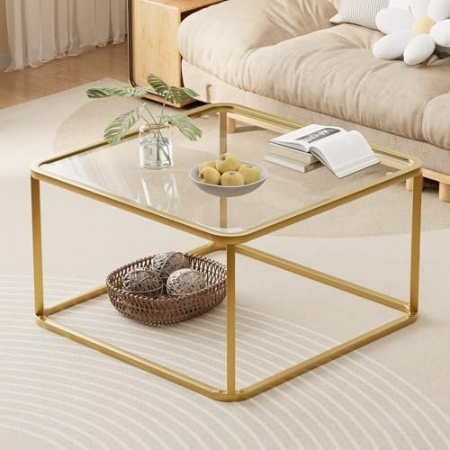 Coffee Table Glass, Minimalist Square Tables for Living Room, Modern Center