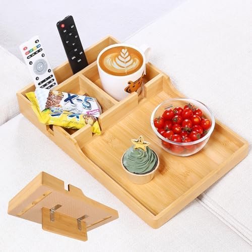 Couch Tray Insert for Middle,Bamboo 15.3″x9.8″ Sofa 2 Cups Holder Table Between