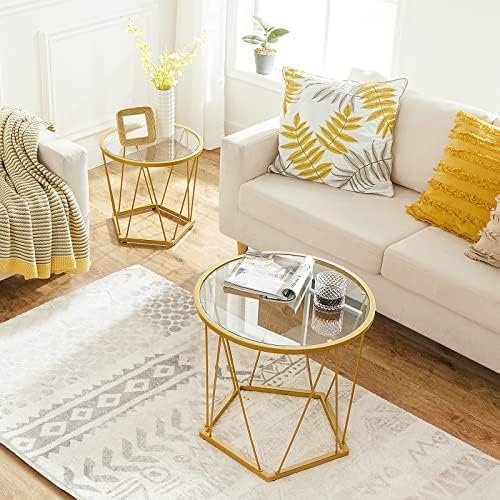 51fMm2TlJzL._AC_.jpg HOOBRO Small Coffee Table Set of 2, Round Coffee End Table with Metal Frame - Image 1