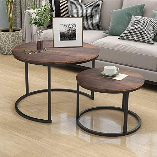 HOJINLINERO Round Coffee Table,Nesting Coffee Table Set of 2,Center Tables for