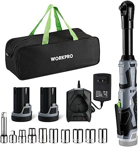 WORKPRO 12V 40 Ft-lbs Power Ratchet Wrench Kit with 10-Piece Socket Accessory
