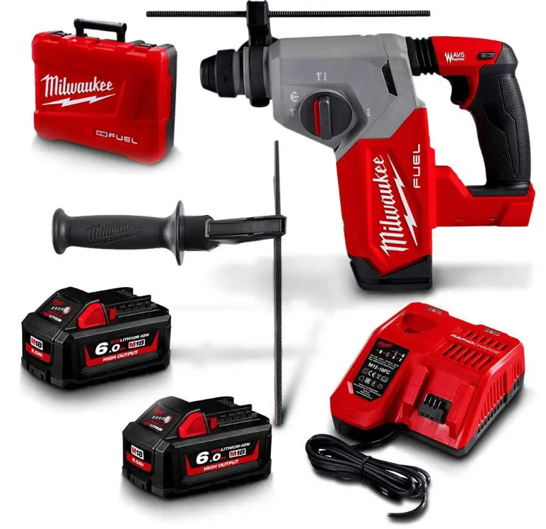 MILWAUKEE 18V FUEL™ 2 X 6.0AH 26MM SDS PLUS ROTARY HAMMER KIT M18FH-602C